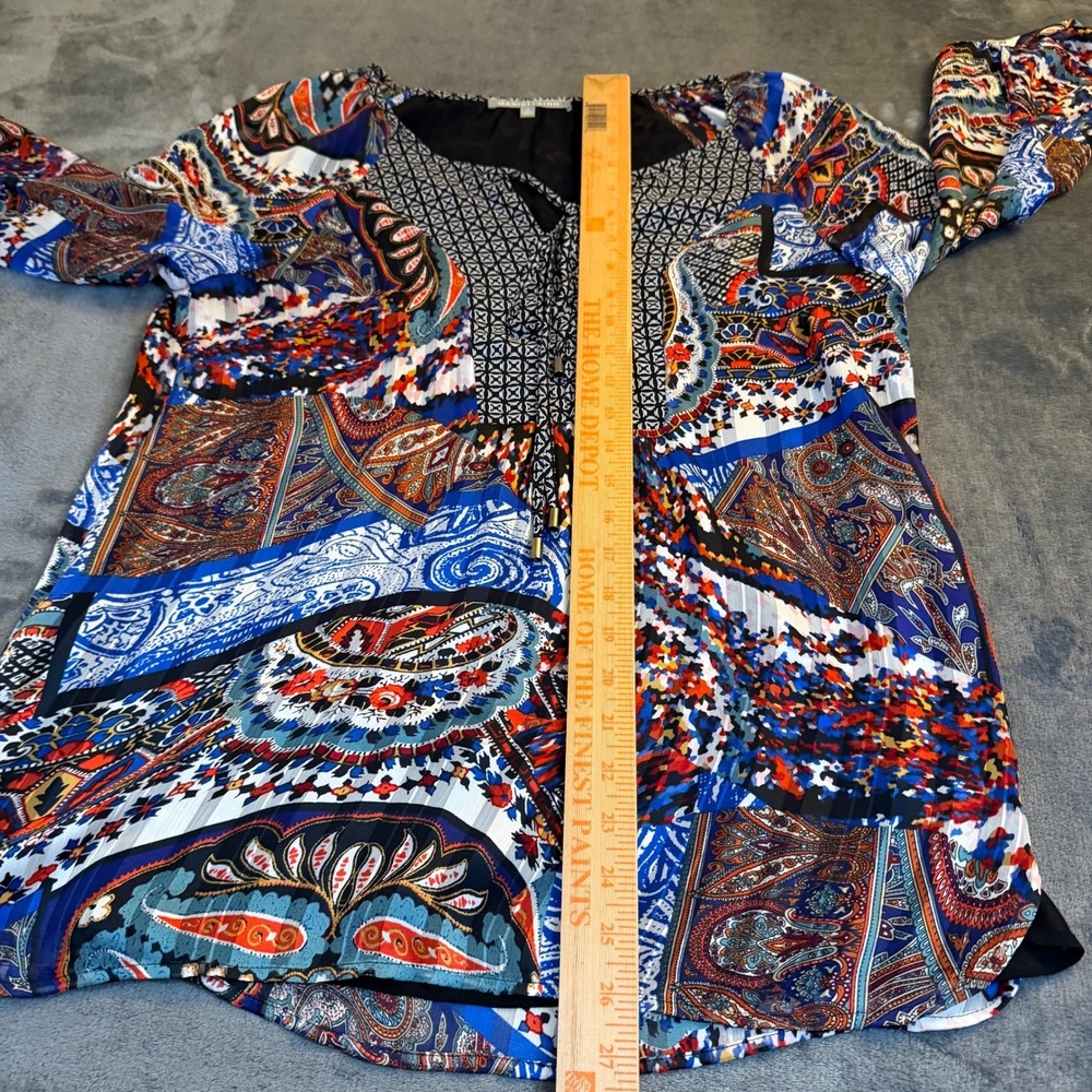 Daniel Rainn Paisley Pleated Blouse Womens Medium Multicolor Lace Up Boho - Picture 7 of 9